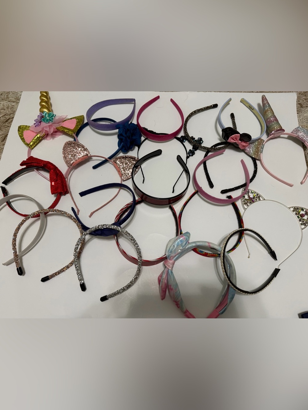 Head bands large lot variety of colors sparkly unicorn etc